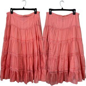 Vintage Y2K Rampage Tiered Full Midi Skirt Size 9 Coral Sheer Ruffle Lined Retro